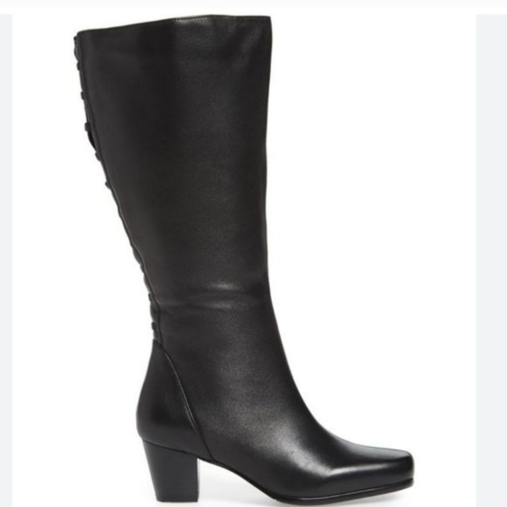 David Tate | Tacoma Wide Calf Leather Black Stretch Tall Boots Womens 9.5W